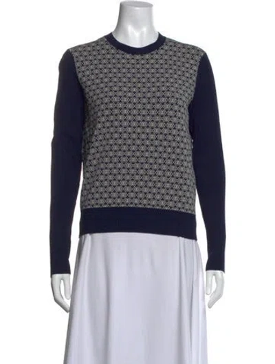 Pre-owned Tory Burch Patterned Crew Neck Top In Blue