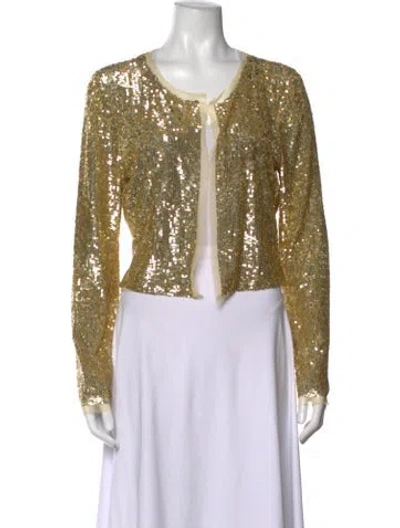 Pre-owned Tory Burch Patterned Crew Neck Top In Gold