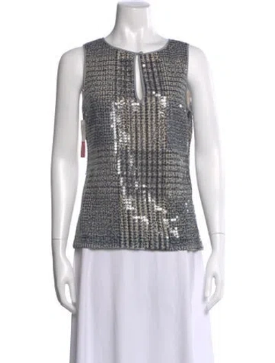 Pre-owned Tory Burch Patterned Crew Neck Top In Gray