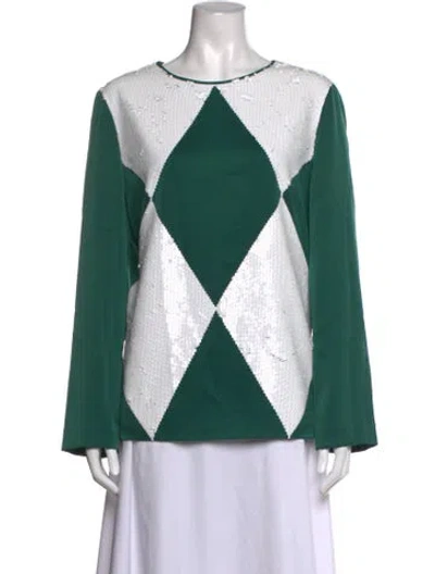 Pre-owned Tory Burch Patterned Crew Neck Top In Green