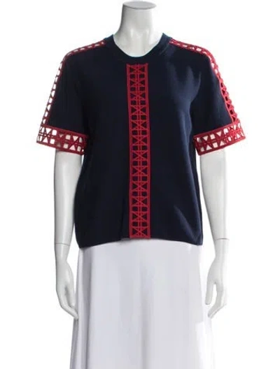 Pre-owned Tory Burch Patterned Crew Neck Top In Multi