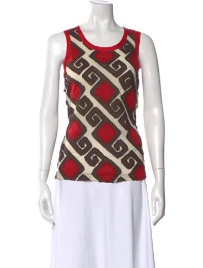 Pre-owned Tory Burch Patterned Crew Neck Top In Neutral
