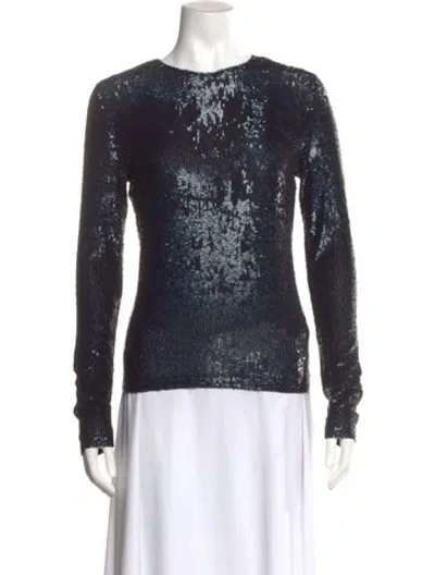 Pre-owned Tory Burch Patterned Crew Neck Top In Silver