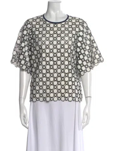Pre-owned Tory Burch Patterned Crew Neck Top In White