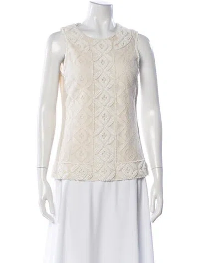 Pre-owned Tory Burch Patterned Crew Neck Top In White