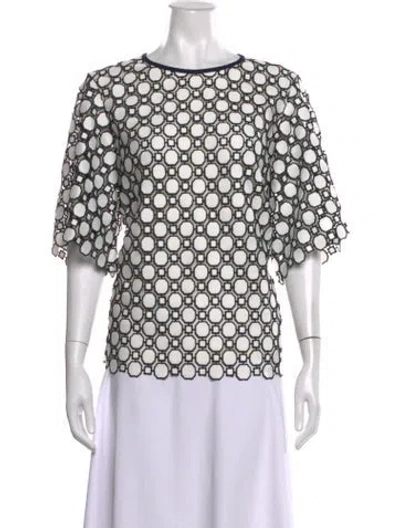 Pre-owned Tory Burch Patterned Crew Neck Top In White