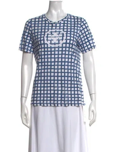Pre-owned Tory Burch Patterned Crew Neck T-shirt In Blue