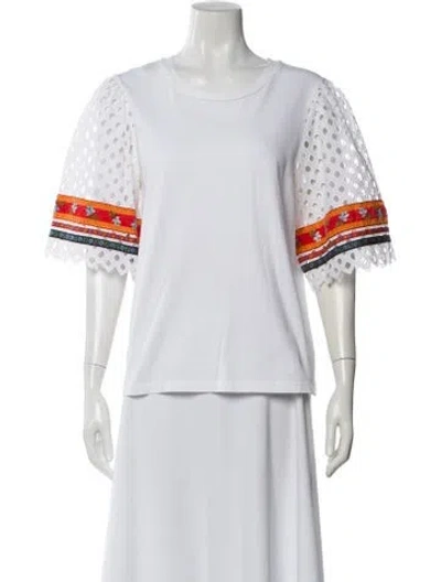 Pre-owned Tory Burch Patterned Crew Neck T-shirt In White
