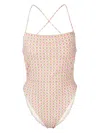 Tory Burch Patterned Cross-strap Swimsuit In Neutrals
