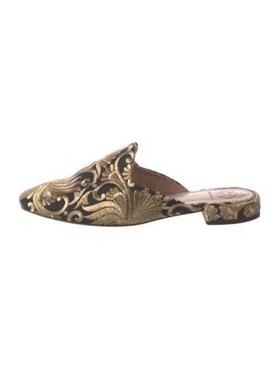 Pre-owned Tory Burch Patterned Embroidered Accent Mules In Brown