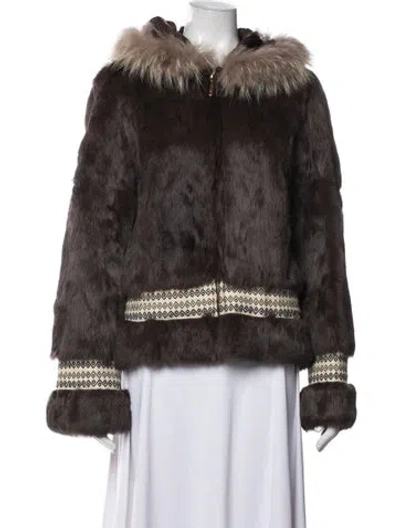 Pre-owned Tory Burch Patterned Faux Fur Jacket In Brown