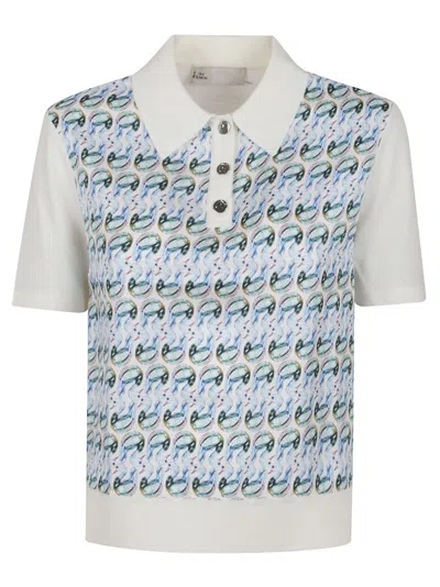Tory Burch Patterned Front Top With Classic Polo Collar In Beige