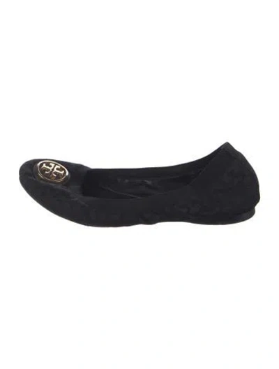 Pre-owned Tory Burch Patterned Glitter Accents Ballet Flats In Black