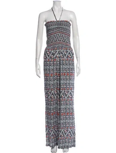 Pre-owned Tory Burch Patterned Halterneck Jumpsuit In Blue
