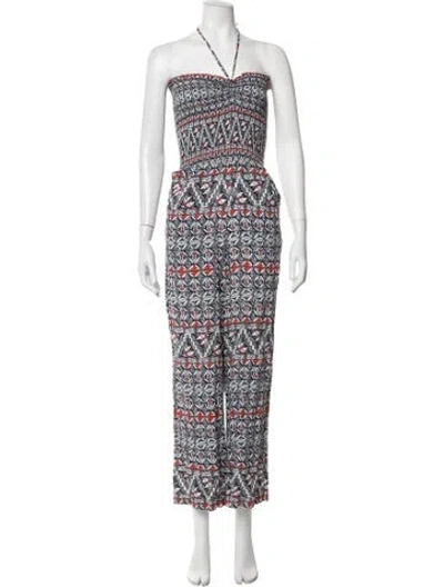 Pre-owned Tory Burch Patterned Halterneck Jumpsuit In Blue/red