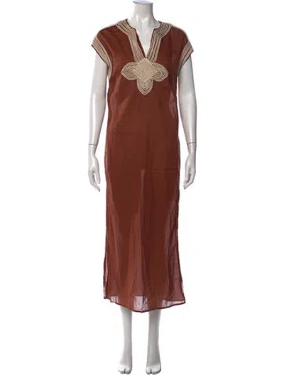 Pre-owned Tory Burch Patterned Long Dress In Brown