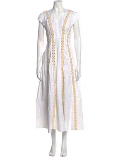 Pre-owned Tory Burch Patterned Long Dress In White