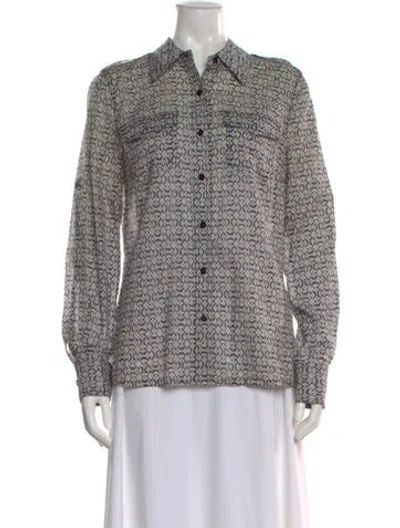 Pre-owned Tory Burch Patterned Long Sleeve Blouse In Black