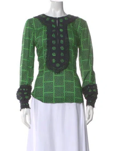 Pre-owned Tory Burch Patterned Long Sleeve Blouse In Green