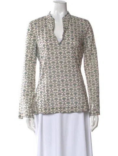 Pre-owned Tory Burch Patterned Long Sleeve Blouse In Neutral