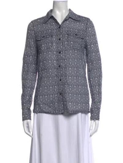 Pre-owned Tory Burch Patterned Long Sleeve Button-up Top In Blue