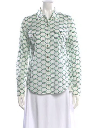 Pre-owned Tory Burch Patterned Long Sleeve Button-up Top In Multi