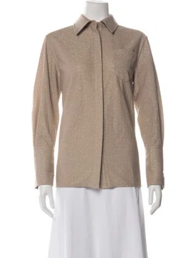 Pre-owned Tory Burch Patterned Long Sleeve Button-up Top In Neutrals