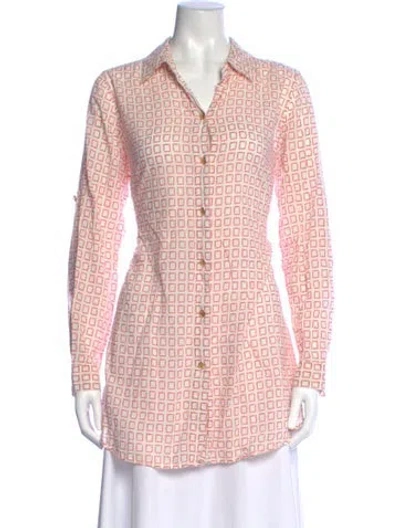 Pre-owned Tory Burch Patterned Long Sleeve Button-up Top In Red