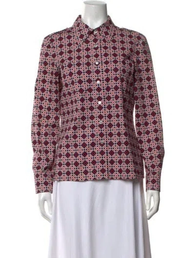 Pre-owned Tory Burch Patterned Long Sleeve Button-up Top In Red