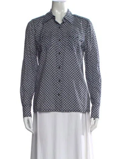Pre-owned Tory Burch Patterned Long Sleeve Button-up Top In White