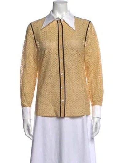 Pre-owned Tory Burch Patterned Long Sleeve Button-up Top In Yellow