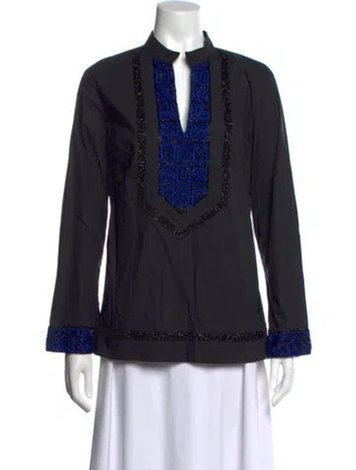 Pre-owned Tory Burch Patterned Long Sleeve Top In Black