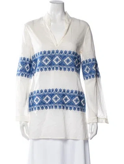 Pre-owned Tory Burch Patterned Long Sleeve Top In White