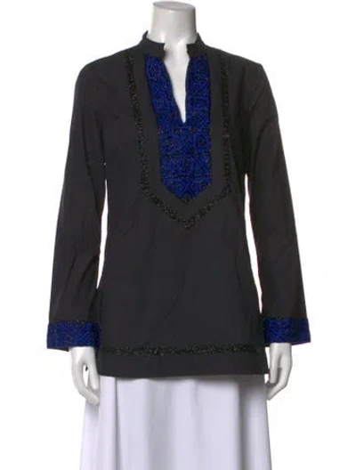 Pre-owned Tory Burch Patterned Long Sleeve Tunic In Black