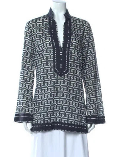 Pre-owned Tory Burch Patterned Long Sleeve Tunic In Blue