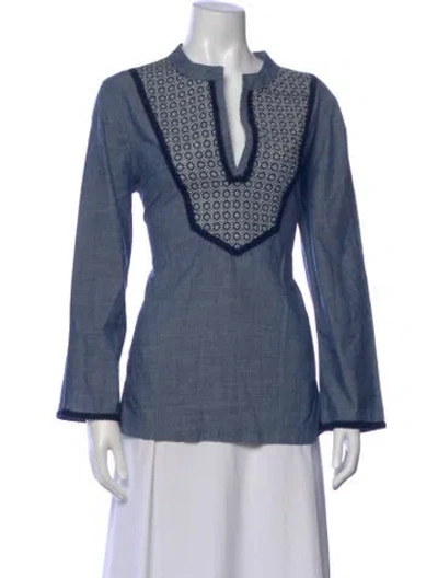 Pre-owned Tory Burch Patterned Long Sleeve Tunic In Blue
