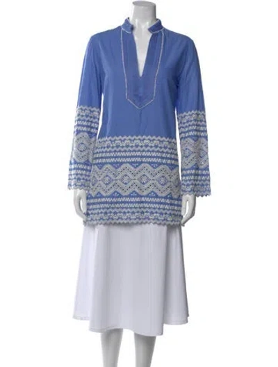 Pre-owned Tory Burch Patterned Long Sleeve Tunic In Blue