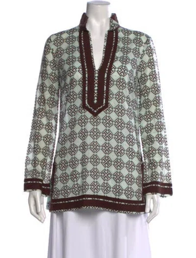 Pre-owned Tory Burch Patterned Long Sleeve Tunic In Blue