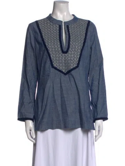 Pre-owned Tory Burch Patterned Long Sleeve Tunic In Blue