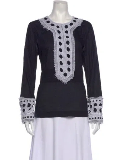 Pre-owned Tory Burch Patterned Long Sleeve Tunic In Blue