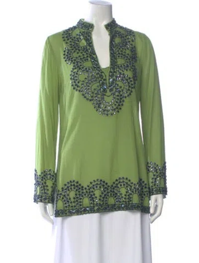 Pre-owned Tory Burch Patterned Long Sleeve Tunic In Green