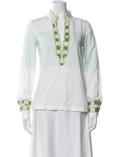 Pre-owned Tory Burch Patterned Long Sleeve Tunic In Green