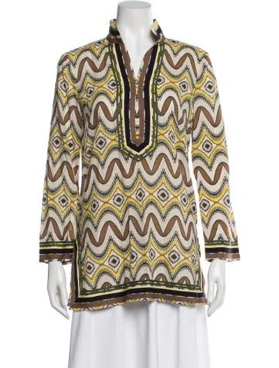 Pre-owned Tory Burch Patterned Long Sleeve Tunic In Neutral
