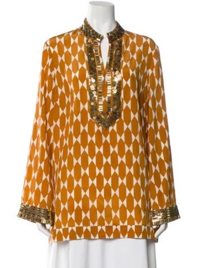 Pre-owned Tory Burch Patterned Long Sleeve Tunic In Orange