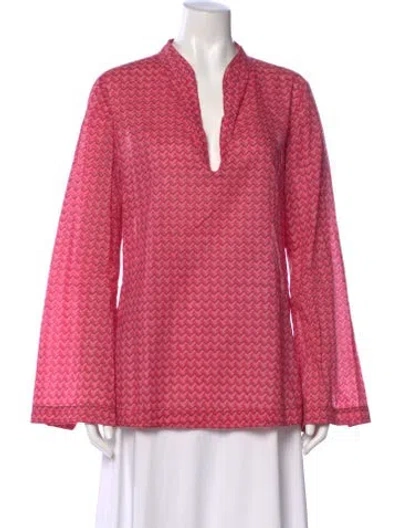 Pre-owned Tory Burch Patterned Long Sleeve Tunic In Pink