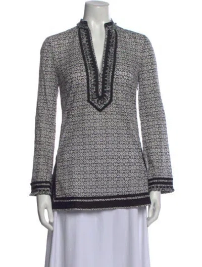 Pre-owned Tory Burch Patterned Long Sleeve Tunic In White