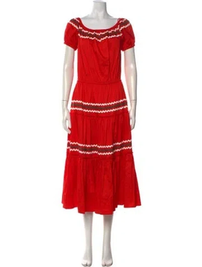 Pre-owned Tory Burch Patterned Midi Length Dress In Red