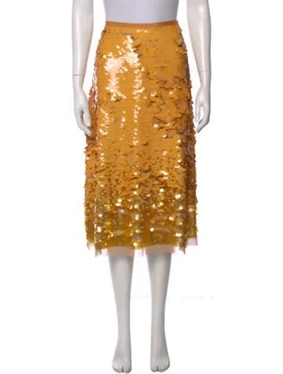Pre-owned Tory Burch Patterned Midi Length Skirt In Yellow