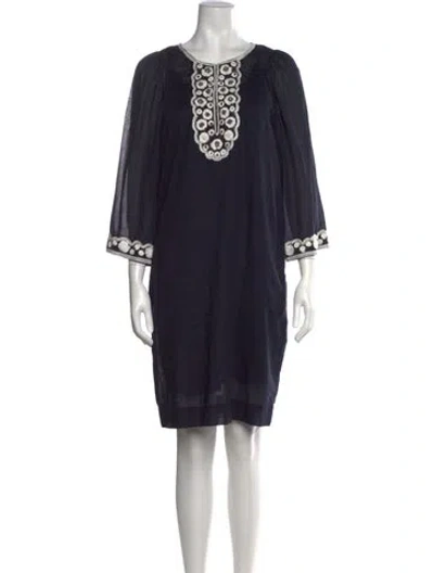 Pre-owned Tory Burch Patterned Mini Dress In Blue