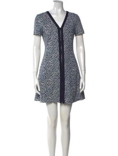 Pre-owned Tory Burch Patterned Mini Dress In Blue/white